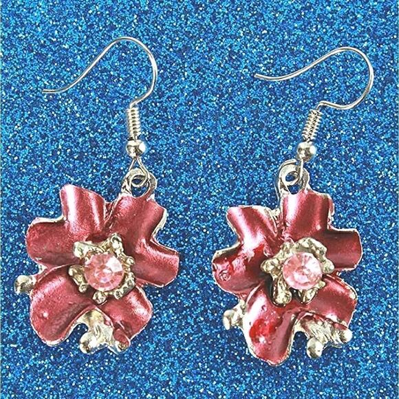 Flower Rhinestone Dangle Drop Hook Earrings - Picture 4 of 4